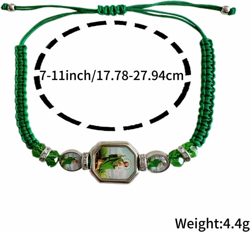 Bovemee 24PCS Virgin Mary Bracelets，Green Saint Jude bracelet Rosary Handmade Mexican bracelets,Virgen de Guadalupe Bracelet San Judas Tadeo Gift For Men Women - Image 5